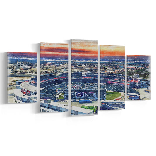 Nationals Park WaterColor, Washington, DC Baseball Watercolor, Sport Art, Mixed 5 Panel, Canvas Print Wall Art