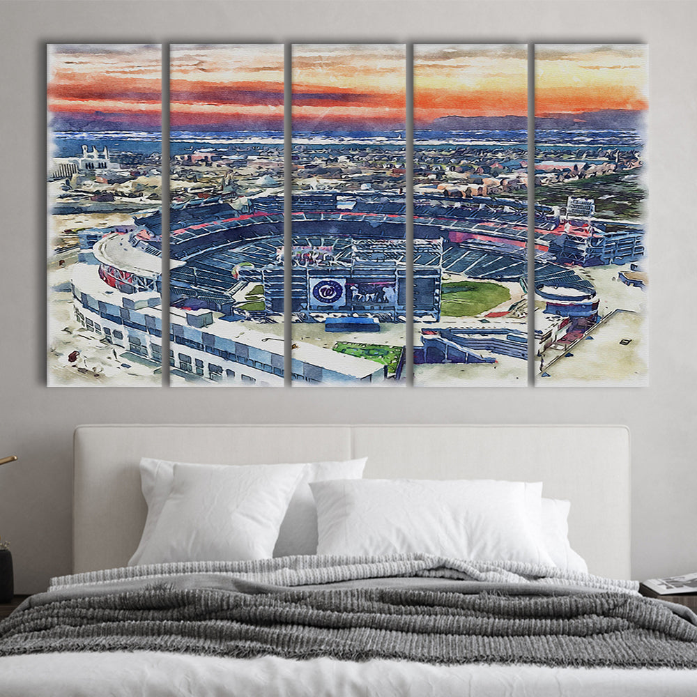 Nationals Park WaterColor, Washington, DC Baseball Watercolor, Sport Art, Extra Large Canvas Print Wall Art