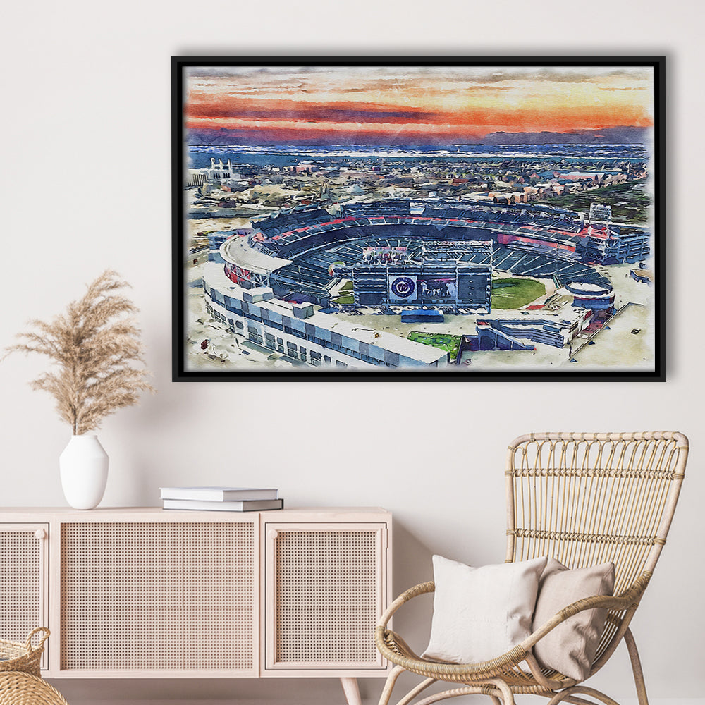 Nationals Park WaterColor, Washington, DC Baseball Watercolor, Sport Gift Art, Framed Canvas Print Wall Art
