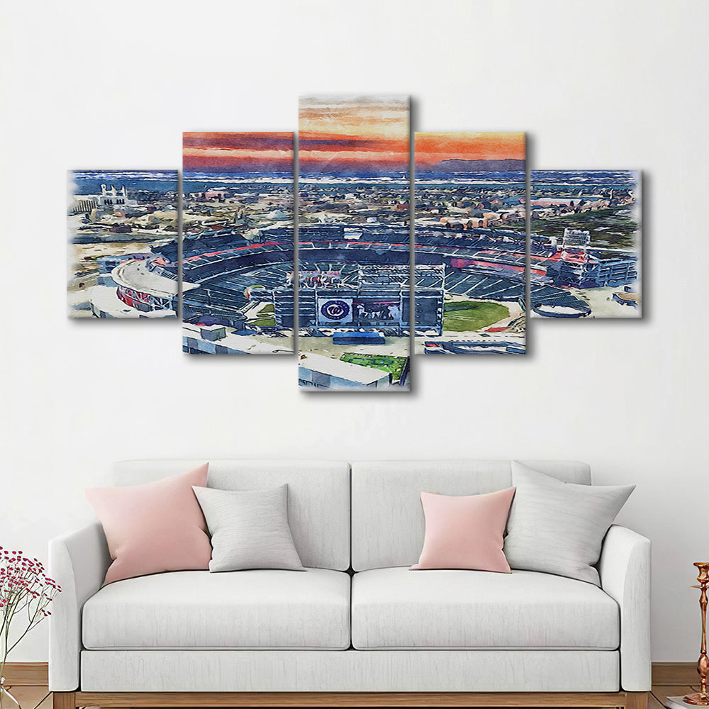 Nationals Park WaterColor, Washington, DC Baseball Watercolor, Sport Art, Mixed 5 Panel, Canvas Print Wall Art