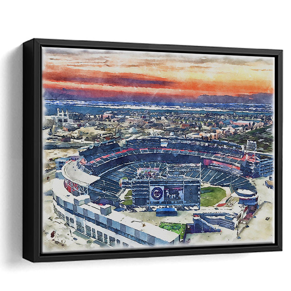 Nationals Park WaterColor, Washington, DC Baseball Watercolor, Sport Gift Art, Framed Canvas Print Wall Art