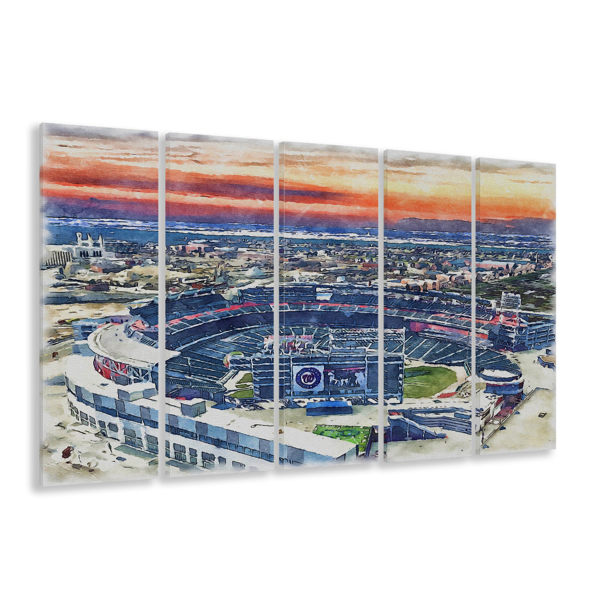 Nationals Park WaterColor, Washington, DC Baseball Watercolor, Sport Art, Extra Large Canvas Print Wall Art