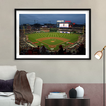 Nationals Park at Night, Stadium Canvas, Sport Art, Gift for him, White Border Framed Art Print Wall Decor