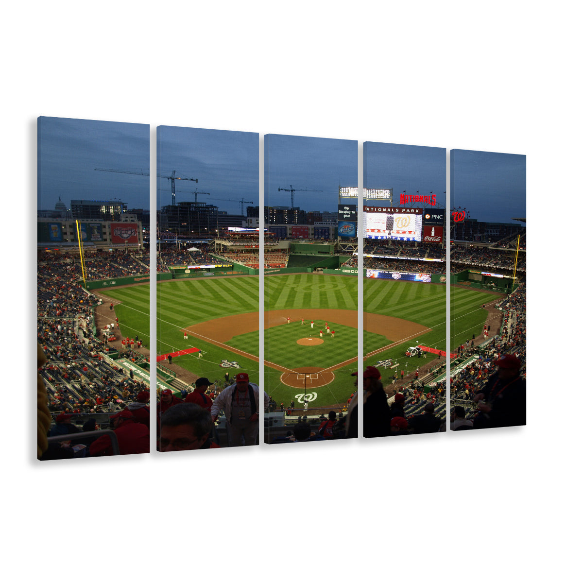 Nationals Park at Night, Stadium Canvas, Sport Art, 5 Panel B, Extra Large Canvas, Canvas Print Wall Art