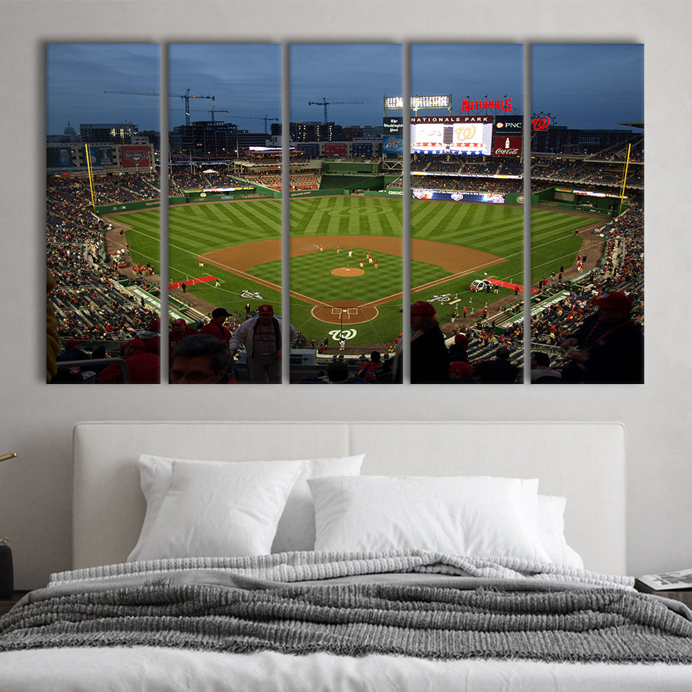 Nationals Park at Night, Stadium Canvas, Sport Art, 5 Panel B, Extra Large Canvas, Canvas Print Wall Art