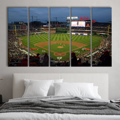 Nationals Park at Night, Stadium Canvas, Sport Art, 5 Panel B, Extra Large Canvas, Canvas Print Wall Art