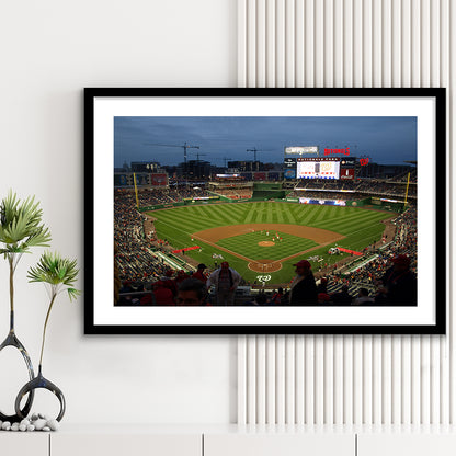 Nationals Park at Night, Stadium Canvas, Sport Art, Gift for him, White Border Framed Art Print Wall Decor