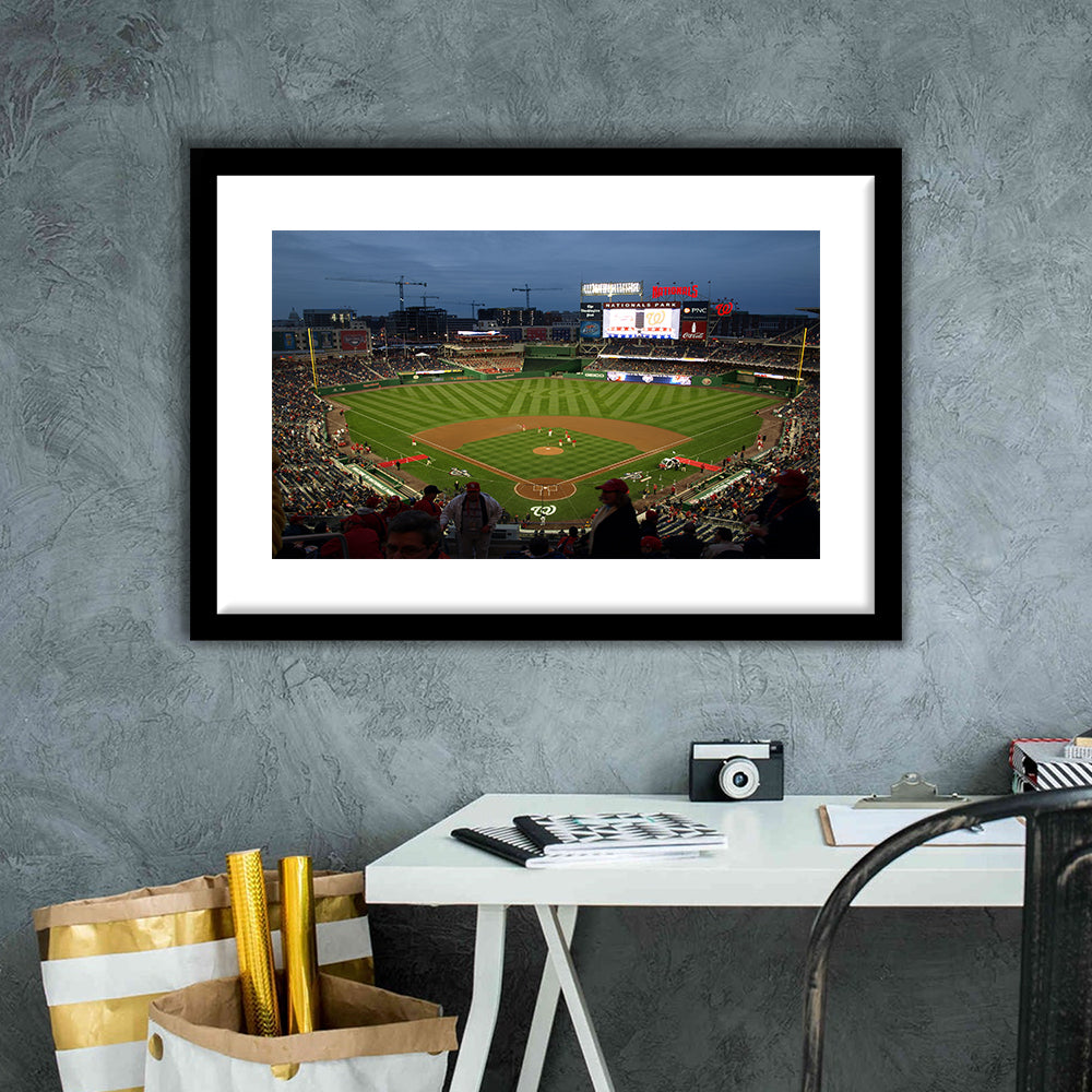 Nationals Park at Night, Stadium Canvas, Sport Art, Gift for him, White Border Framed Art Print Wall Decor