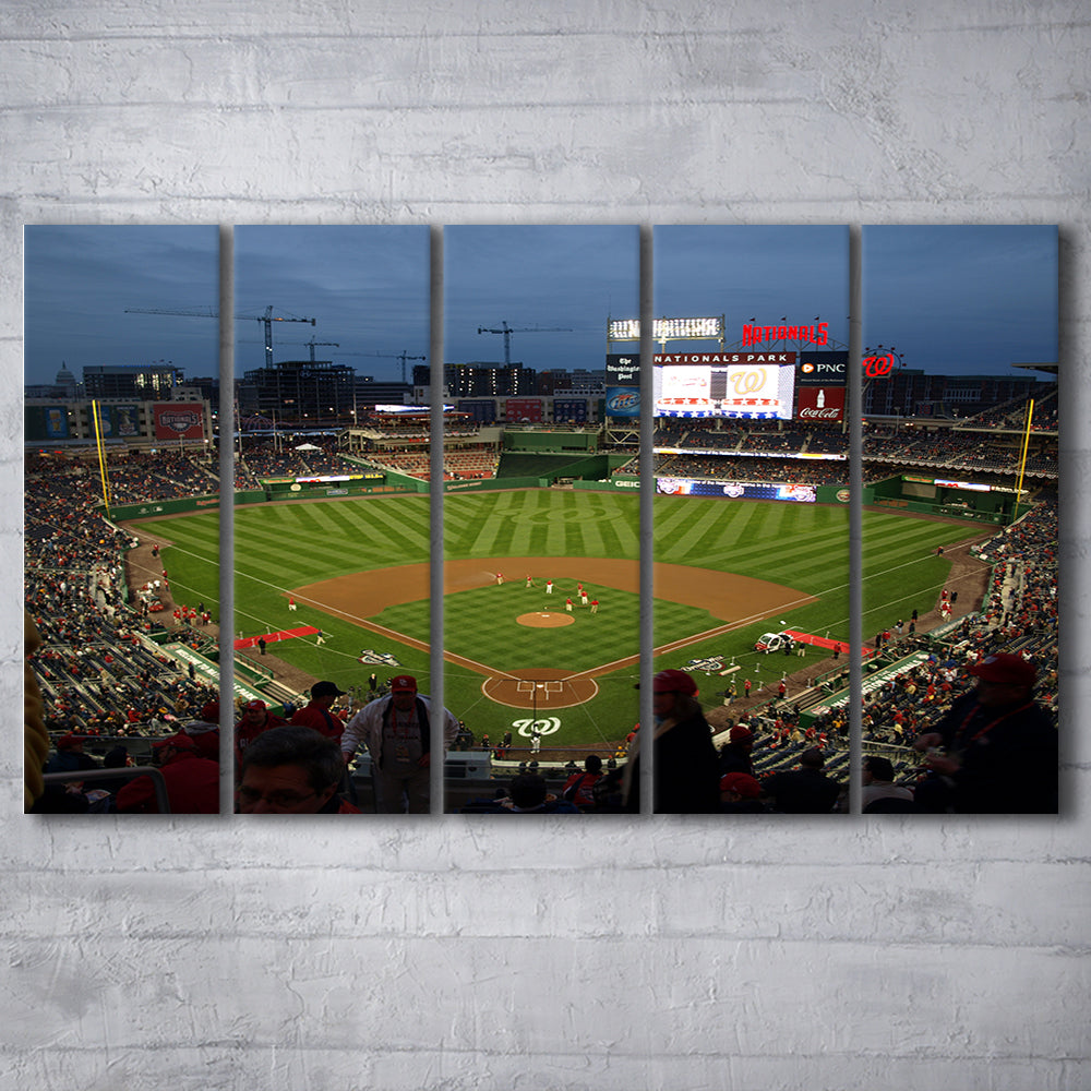 Nationals Park at Night, Stadium Canvas, Sport Art, 5 Panel B, Extra Large Canvas, Canvas Print Wall Art
