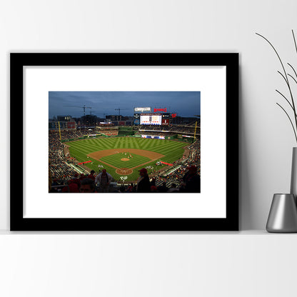 Nationals Park at Night, Stadium Canvas, Sport Art, Gift for him, White Border Framed Art Print Wall Decor
