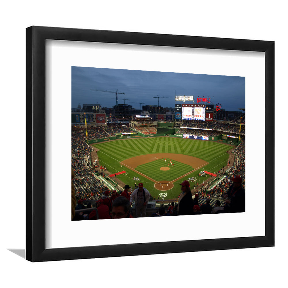 Nationals Park at Night, Stadium Canvas, Sport Art, Gift for him, White Border Framed Art Print Wall Decor