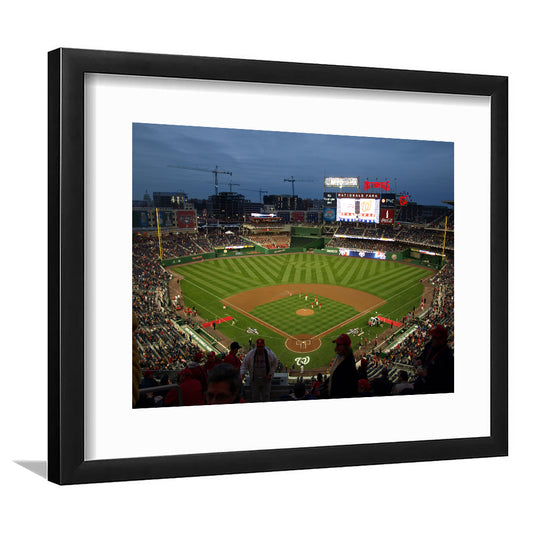 Nationals Park at Night, Stadium Canvas, Sport Art, Gift for him, White Border Framed Art Print Wall Decor
