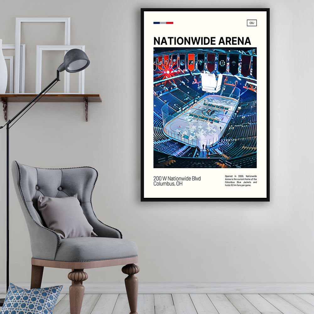 Nationwide Arena Print, Columbus Blue Jackets Stadium Canvas Art, Man Cave Gift, Floating Framed Canvas Print Wall Art