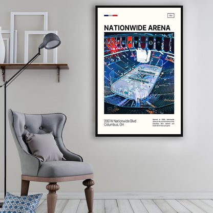 Nationwide Arena Print, Columbus Blue Jackets Stadium Canvas Art, Man Cave Gift, Floating Framed Canvas Print Wall Art