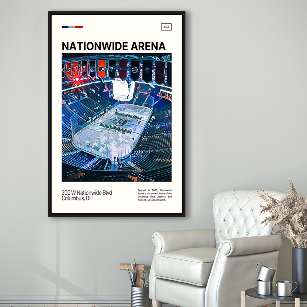Nationwide Arena Print, Columbus Blue Jackets Stadium Canvas Art, Man Cave Gift, Floating Framed Canvas Print Wall Art