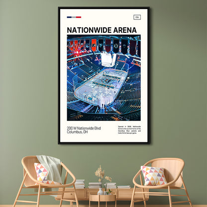 Nationwide Arena Print, Columbus Blue Jackets Stadium Canvas Art, Man Cave Gift, Floating Framed Canvas Print Wall Art