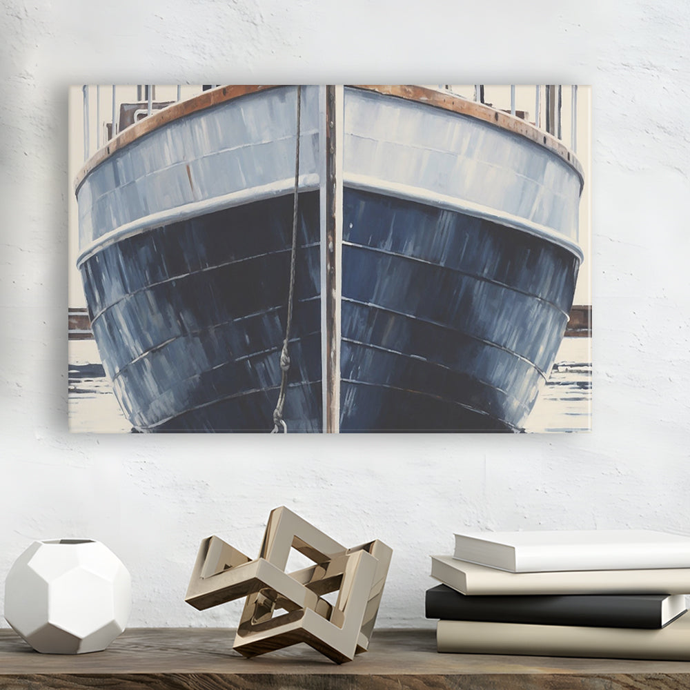 Nautical Navy Blue Rustic Boat Painting Large Lake House Wall Decor, Canvas Print Wall Art, Wall Decor, Painting Canvas