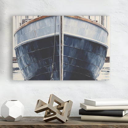 Nautical Navy Blue Rustic Boat Painting Large Lake House Wall Decor, Canvas Print Wall Art, Wall Decor, Painting Canvas