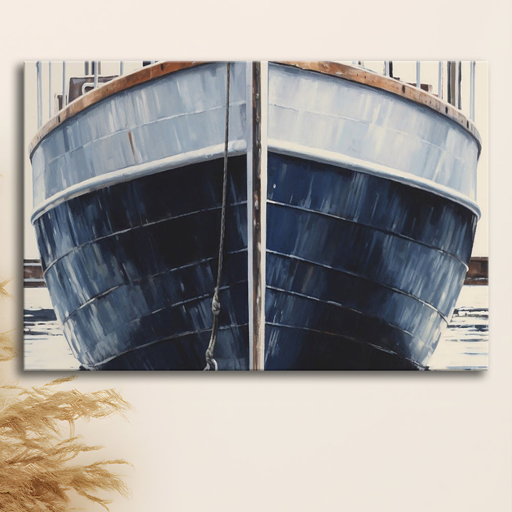 Nautical Navy Blue Rustic Boat Painting Large Lake House Wall Decor, Canvas Print Wall Art, Wall Decor, Painting Canvas