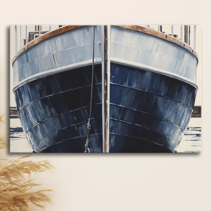 Nautical Navy Blue Rustic Boat Painting Large Lake House Wall Decor, Canvas Print Wall Art, Wall Decor, Painting Canvas