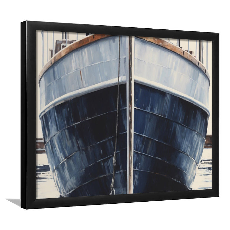 Nautical Navy Blue Rustic Boat Painting Large Lake House Wall Decor, Framed Art Print Wall Decor, Picture Framed