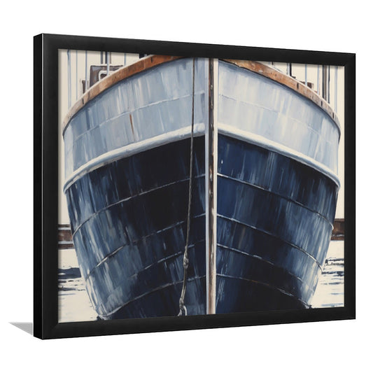 Nautical Navy Blue Rustic Boat Painting Large Lake House Wall Decor, Framed Art Print Wall Decor, Picture Framed
