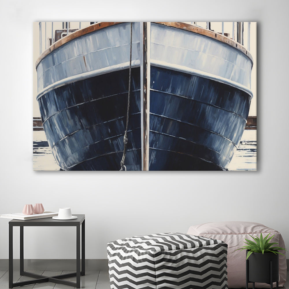 Nautical Navy Blue Rustic Boat Painting Large Lake House Wall Decor, Canvas Print Wall Art, Wall Decor, Painting Canvas