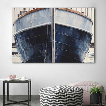 Nautical Navy Blue Rustic Boat Painting Large Lake House Wall Decor, Canvas Print Wall Art, Wall Decor, Painting Canvas