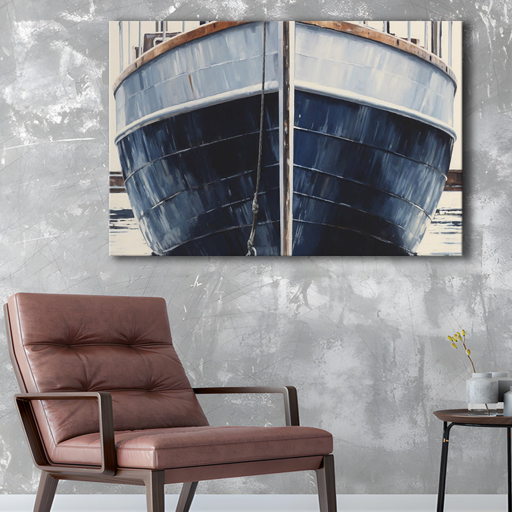 Nautical Navy Blue Rustic Boat Painting Large Lake House Wall Decor, Canvas Print Wall Art, Wall Decor, Painting Canvas