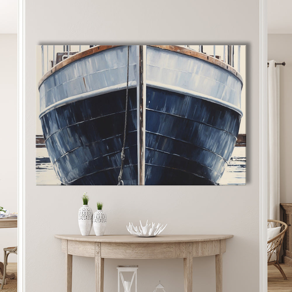 Nautical Navy Blue Rustic Boat Painting Large Lake House Wall Decor, Canvas Print Wall Art, Wall Decor, Painting Canvas