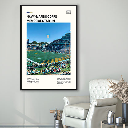 Navy Marine Corps Memorial Stadium Print, Navy Midshipmen Stadium Art, Man Cave Gift, Floating Framed Canvas Print
