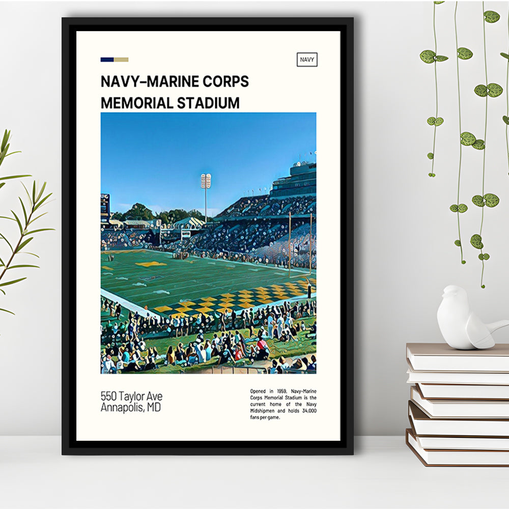 Navy Marine Corps Memorial Stadium Print, Navy Midshipmen Stadium Art, Man Cave Gift, Floating Framed Canvas Print