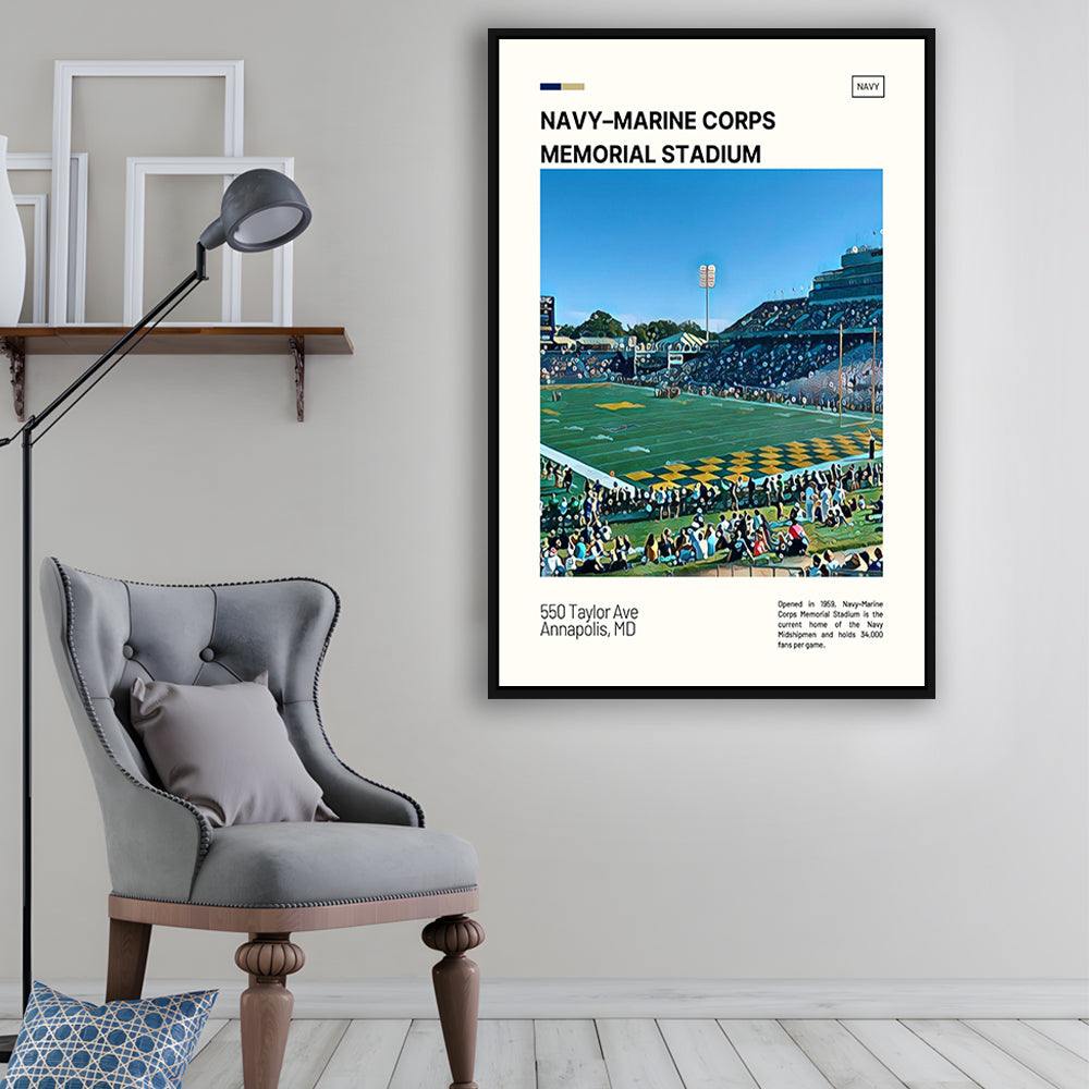 Navy Marine Corps Memorial Stadium Print, Navy Midshipmen Stadium Art, Man Cave Gift, Floating Framed Canvas Print