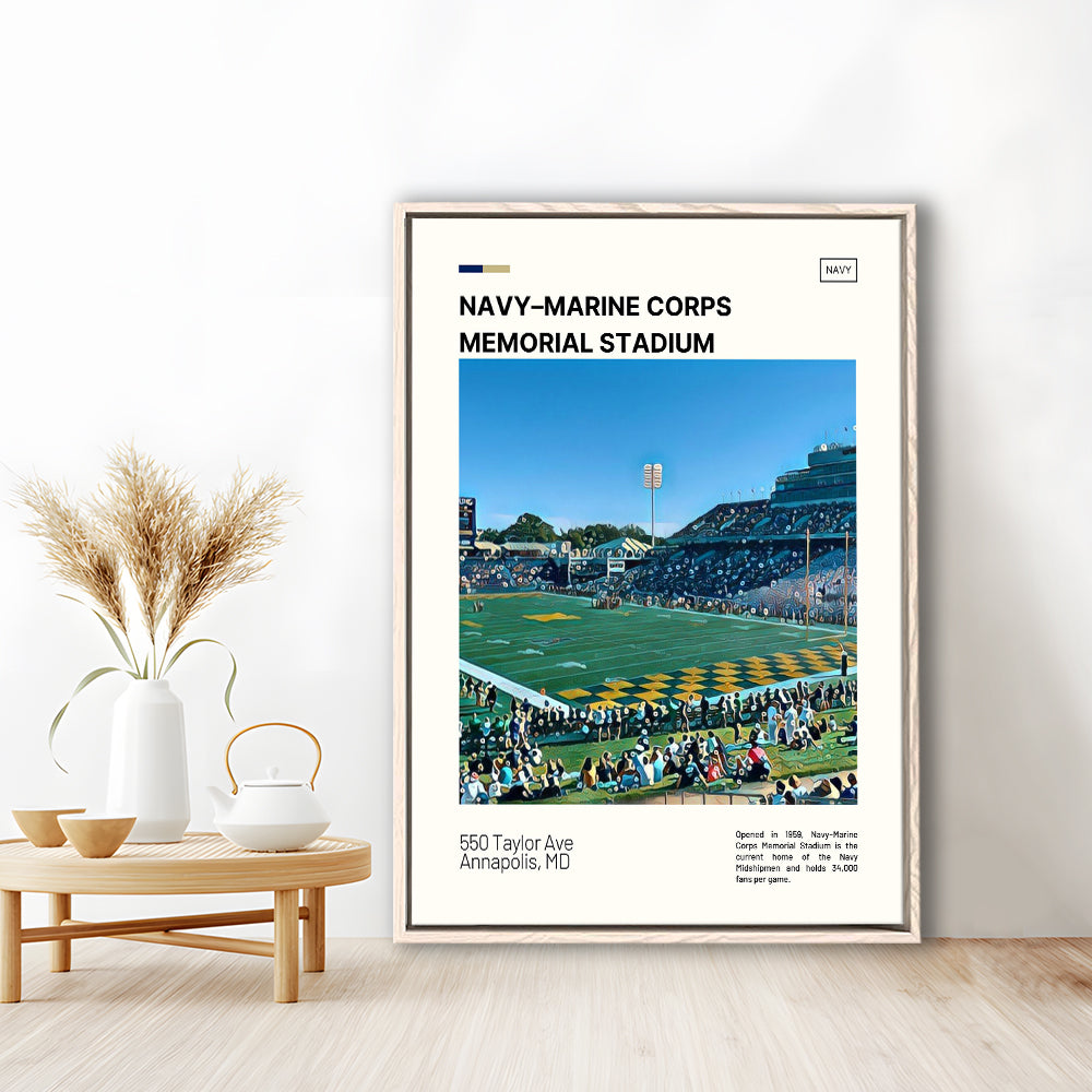 Navy Marine Corps Memorial Stadium Print, Navy Midshipmen Stadium Art, Man Cave Gift, Floating Framed Canvas Print