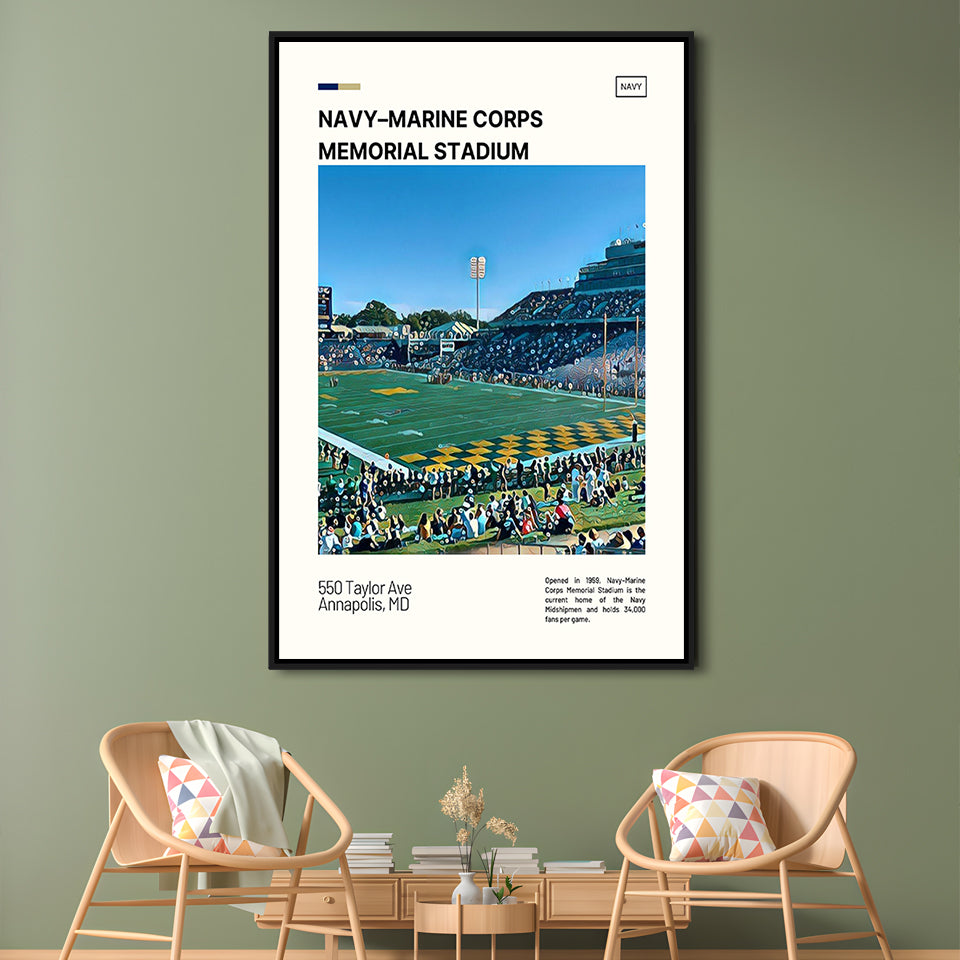 Navy Marine Corps Memorial Stadium Print, Navy Midshipmen Stadium Art, Man Cave Gift, Floating Framed Canvas Print