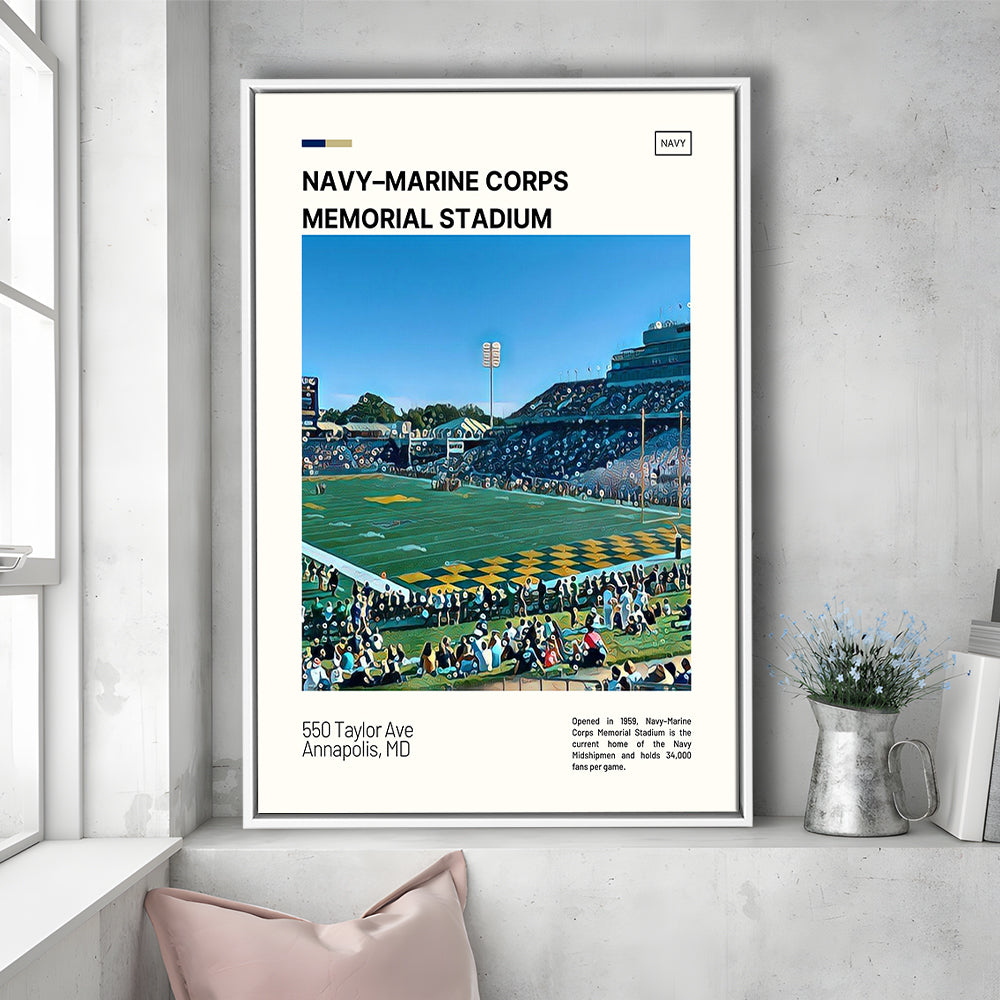 Navy Marine Corps Memorial Stadium Print, Navy Midshipmen Stadium Art, Man Cave Gift, Floating Framed Canvas Print