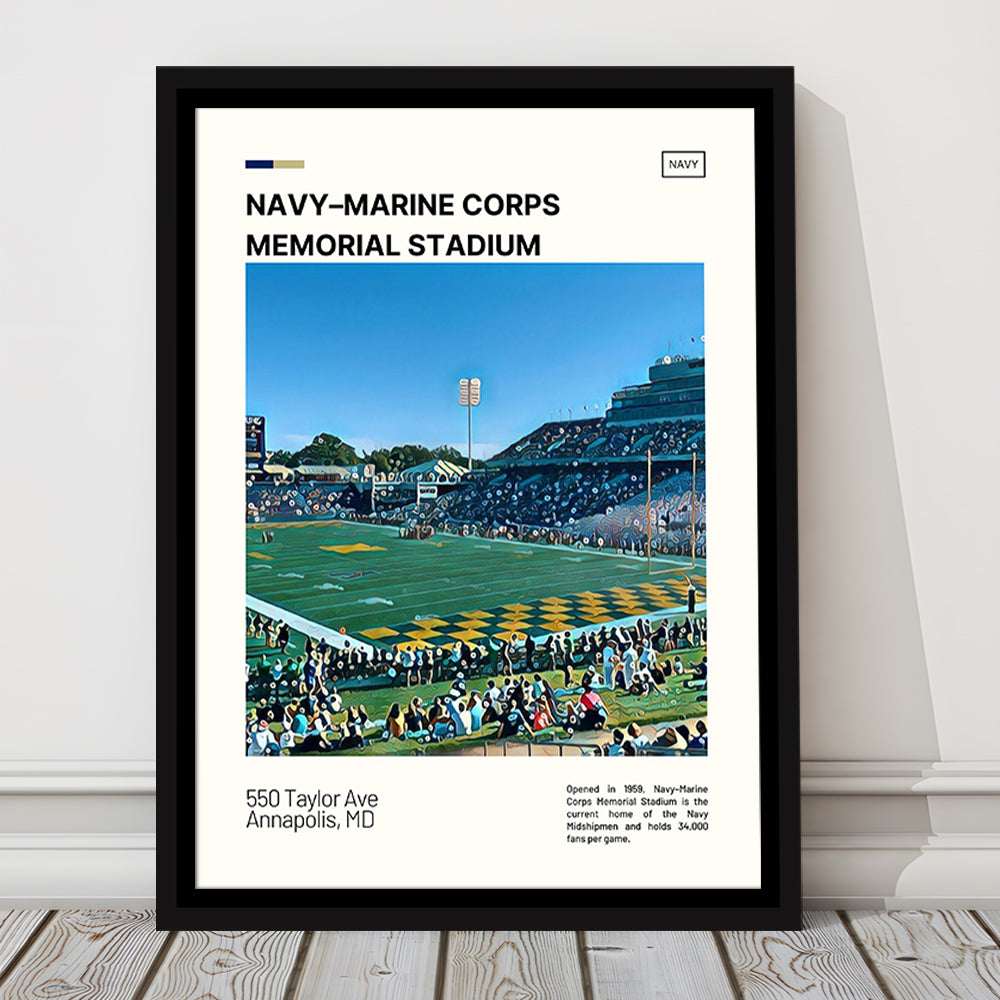 Navy Marine Corps Memorial Stadium Print, Navy Midshipmen Stadium Art, Man Cave Gift, Floating Framed Canvas Print