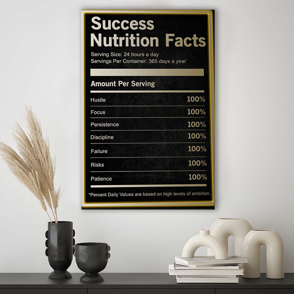 Neon Art Success Nutrition Facts, Canvas Print, Luxury Wall Art Decor, Modern Art