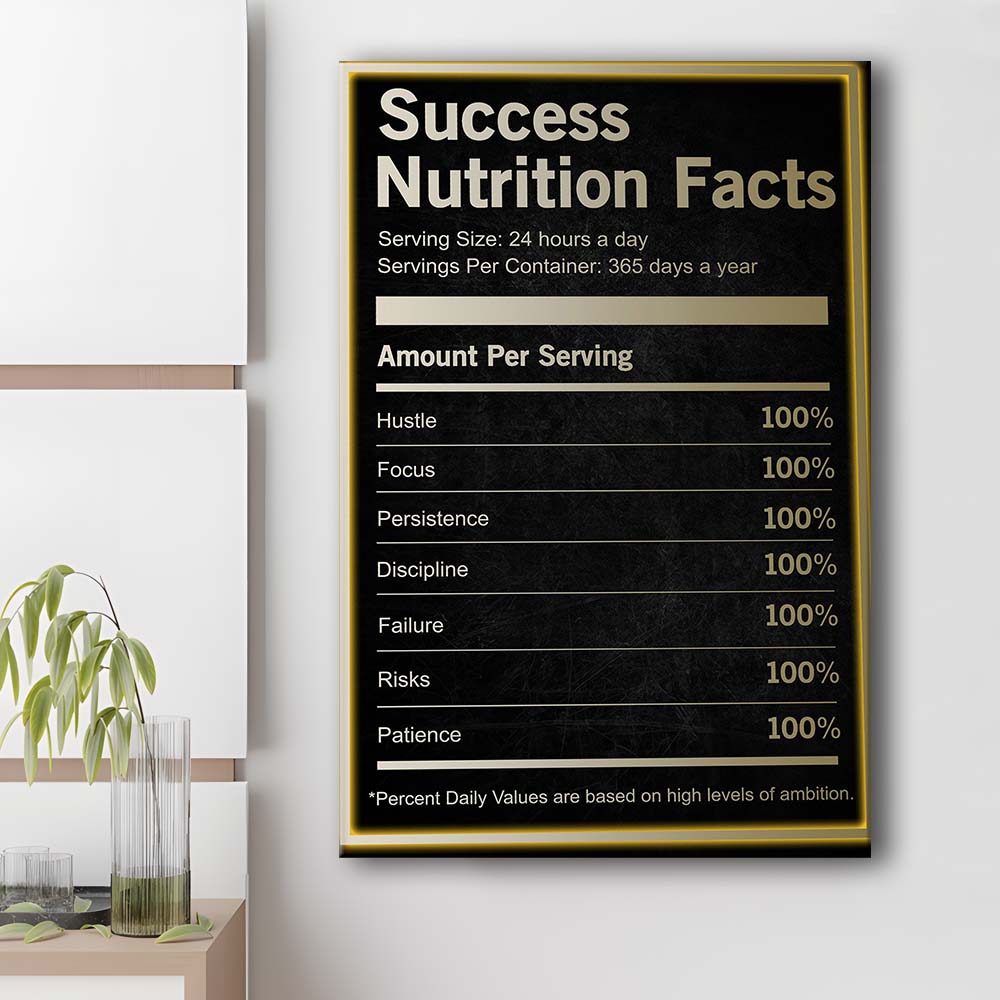 Neon Art Success Nutrition Facts, Canvas Print, Luxury Wall Art Decor, Modern Art