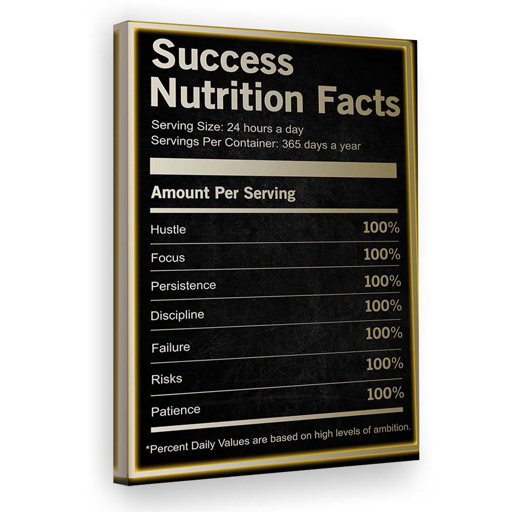 Neon Art Success Nutrition Facts, Canvas Print, Luxury Wall Art Decor, Modern Art