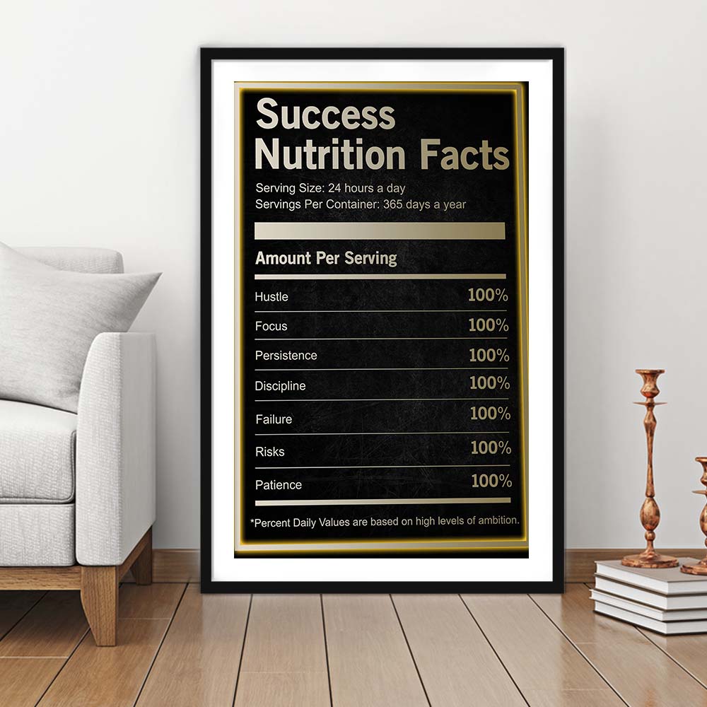 Neon Art Success Nutrition Facts, Framed Art Print, Luxury Pictures Framed, White Border