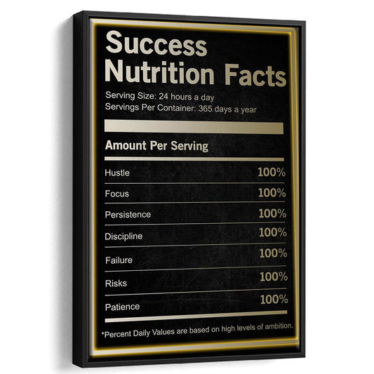 Neon Art Success Nutrition Facts, Framed Canvas Print, Floating Frame, Luxury Wall Art Decor