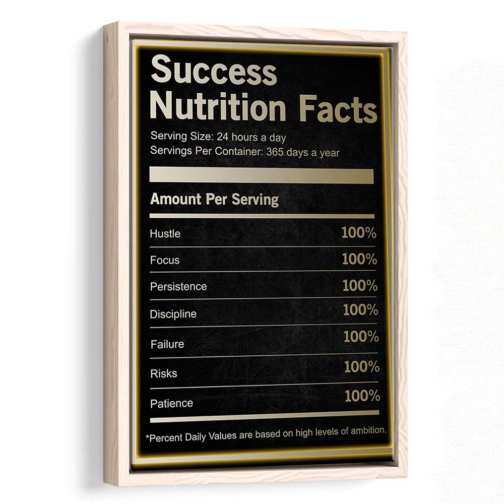 Neon Art Success Nutrition Facts, Framed Canvas Print, Floating Frame, Luxury Wall Art Decor