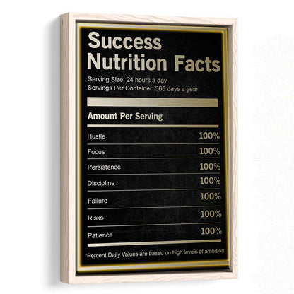 Neon Art Success Nutrition Facts, Framed Canvas Print, Floating Frame, Luxury Wall Art Decor
