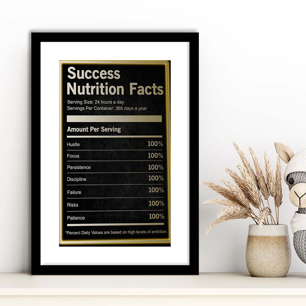 Neon Art Success Nutrition Facts, Framed Art Print, Luxury Pictures Framed, White Border