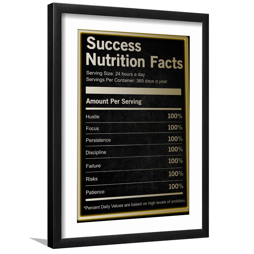 Neon Art Success Nutrition Facts, Framed Art Print, Luxury Pictures Framed, White Border