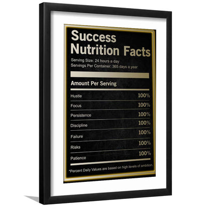 Neon Art Success Nutrition Facts, Framed Art Print, Luxury Pictures Framed, White Border