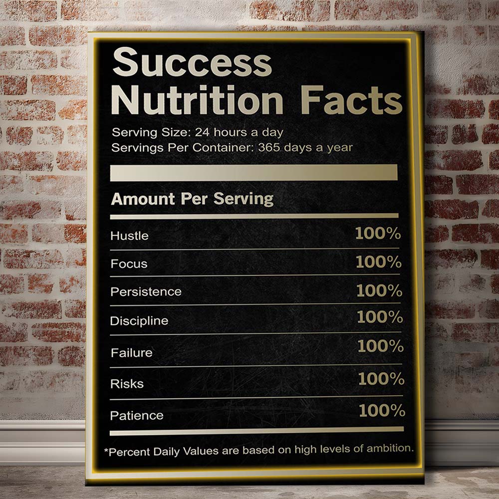 Neon Art Success Nutrition Facts, Canvas Print, Luxury Wall Art Decor, Modern Art