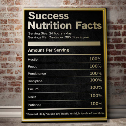 Neon Art Success Nutrition Facts, Canvas Print, Luxury Wall Art Decor, Modern Art