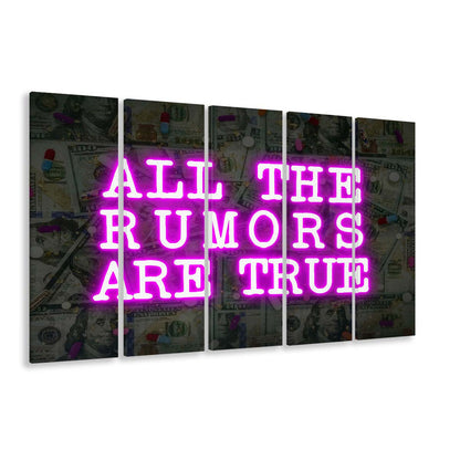 Neon Light Art  All The Rumors Are True Art Print, Extra Large 5 Panels Multi Canvas Print Wall Art, Home Decor